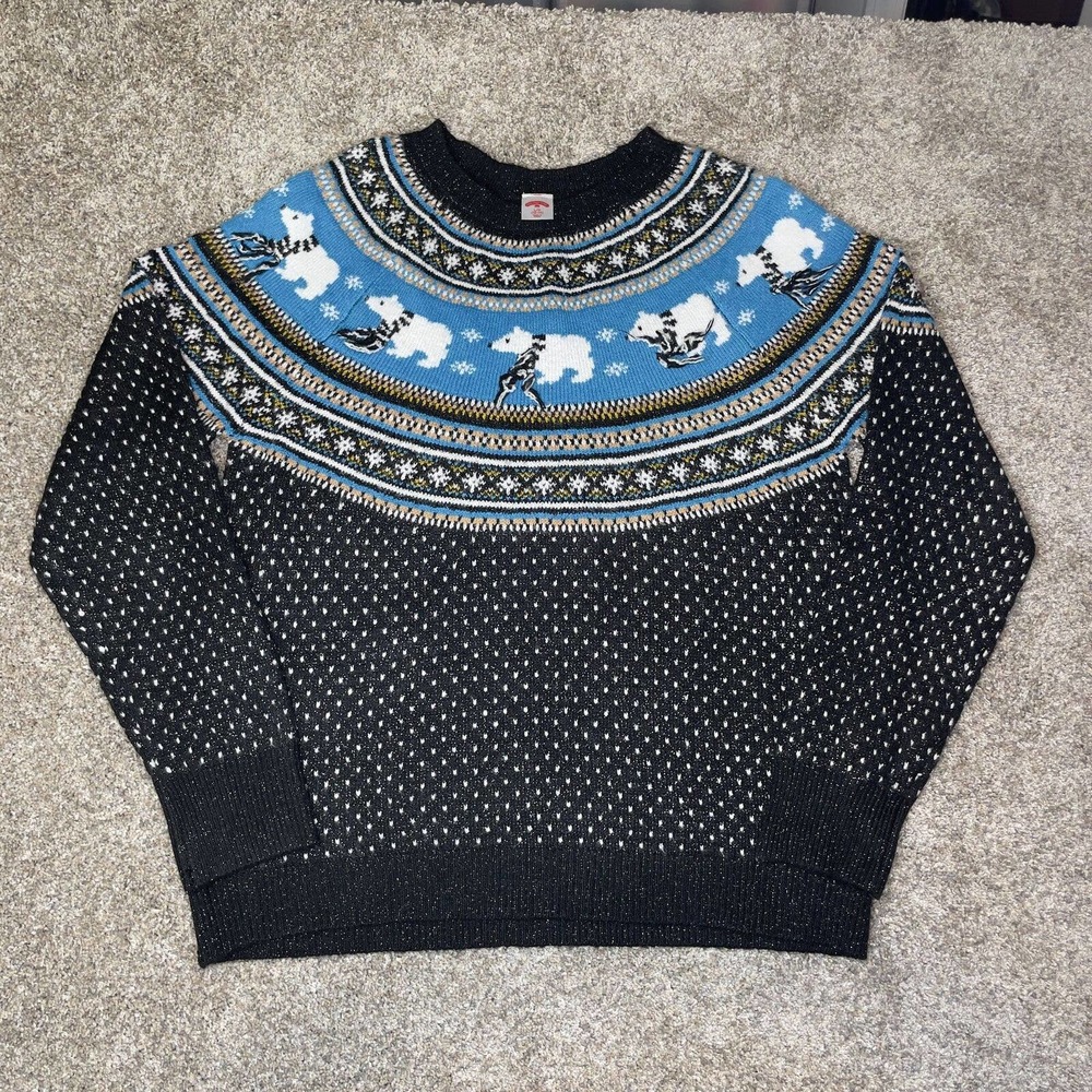 Holiday Time Size Large 12 14 Polar Bear Sweater Black Blue Crewneck Ugly Party